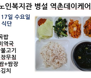 [데이케어] 2023년 5월 17일 수요일 중식 식단 공개 이미지